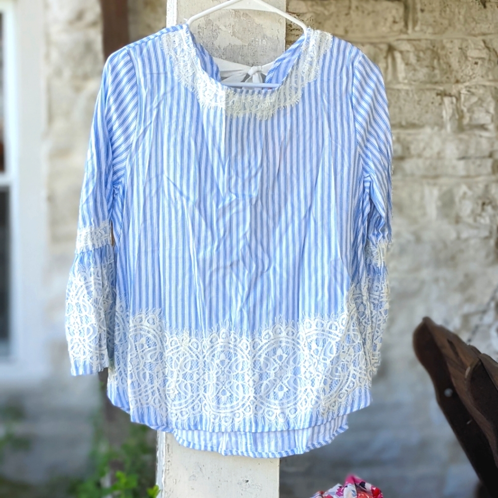 Blue and White Cornflower Stripe Blouse